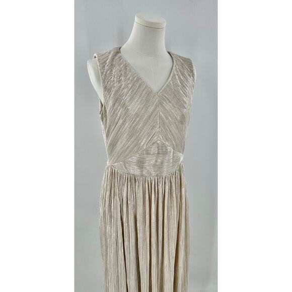 Ivy & Blu Ivory Gold Dress Midi Sleeveless Party Occasion Metallic 6 M - Picture 1 of 11